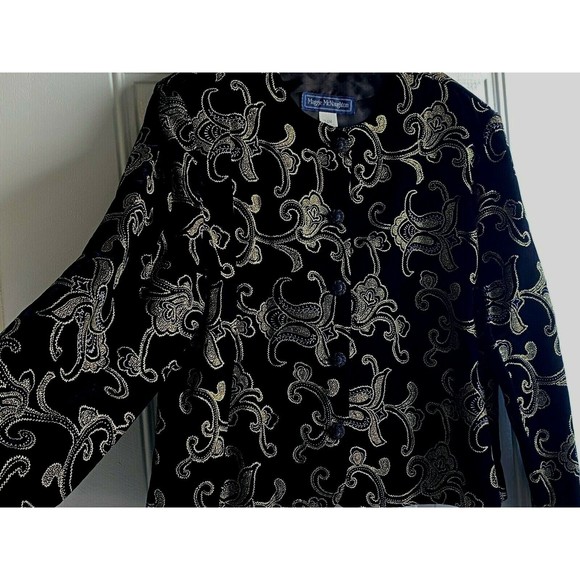 Vtg Maggie McNaughton Blazer/Shirt Black Velour/Velvet w Gold/Silver 24W - Picture 4 of 10